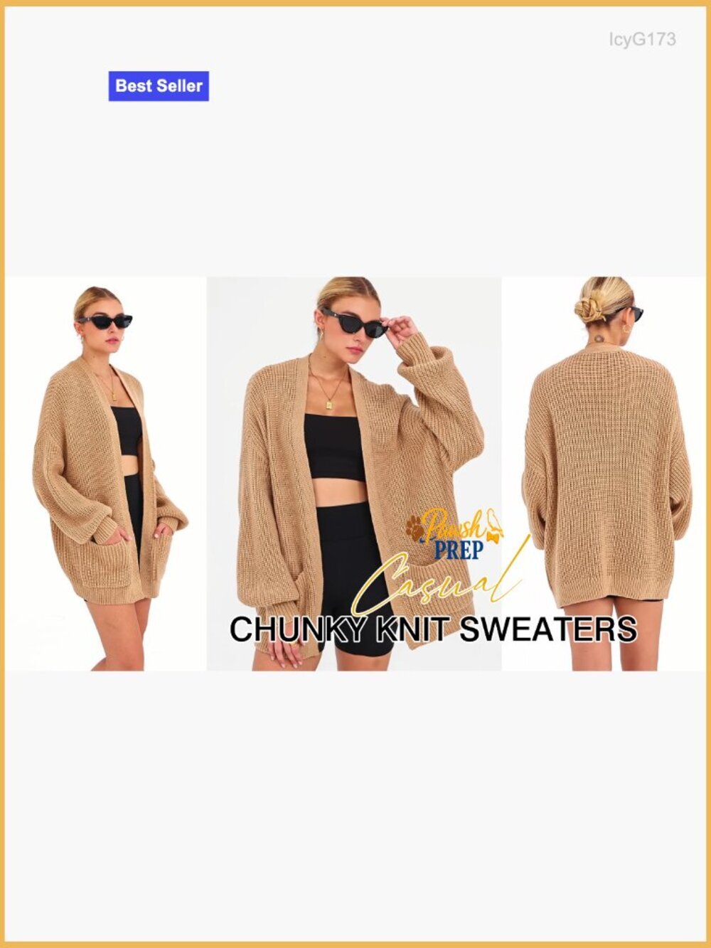 Oversized Open Front Knit Cardigan with Pockets - Long Sleeve Slouchy Sweater - Picture 7 of 7